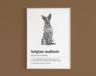 Arte de pared imprimible con la definición de pastor belga malinois, regalo de pastor belga malinois, impresión de pastor belga malinois, decoración de pastor belga malinois, arte minimalista, descarga digital