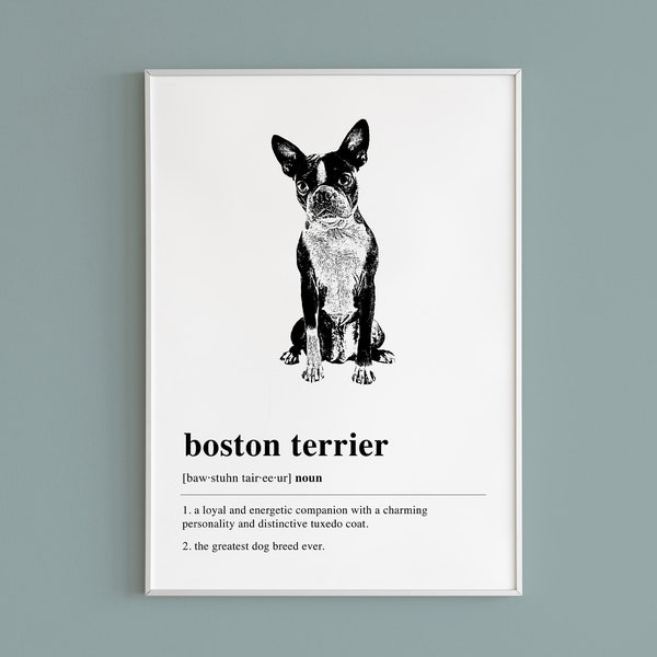 Boston Terrier Definition Printable Wall Art, Boston Terrier Gift, Dog Lover Gift, Dog Art Print, Boston Terrier Decor | DIGITAL DOWNLOAD