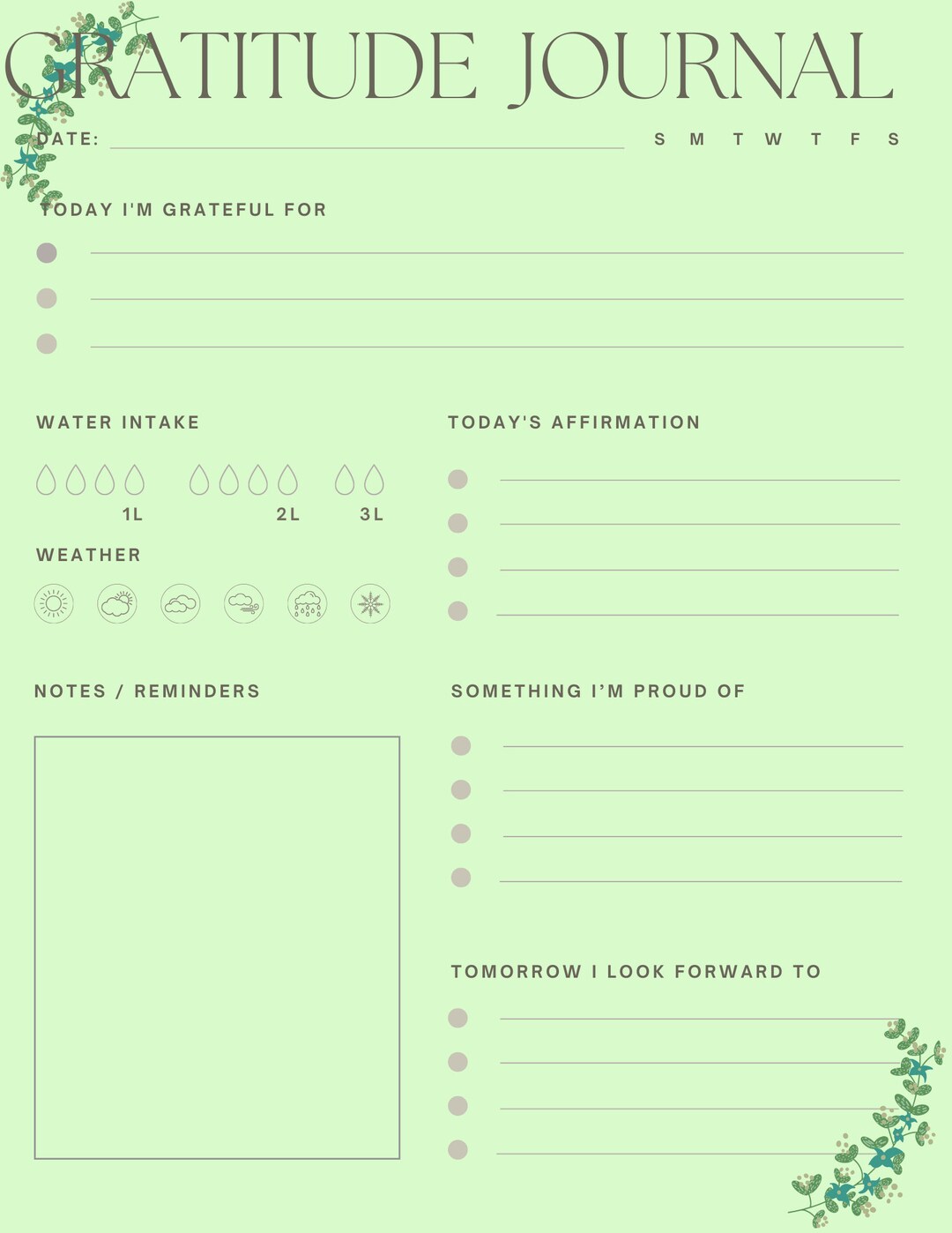 Daily Gratitude Journal Template Etsy