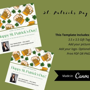 Realtor St Patrick&#39;s Day gift tags for clients, Lucky to have you and your referrals, real estate, Business marketing, Canva