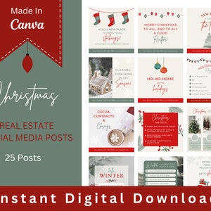 25 Christmas Real Estate Instagram Posts | Real Estate Marketing | Canva Template | Realtor Social Media | Winter Holiday Real Estate