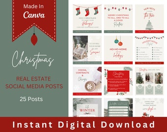 25 Christmas Real Estate Instagram Posts | Real Estate Marketing | Canva Template | Realtor Social Media | Winter Holiday Real Estate