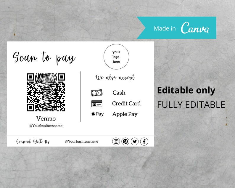 Editable Scan Code Editable Scan to Pay Card: QR Code Sign Template (canva) - Etsy