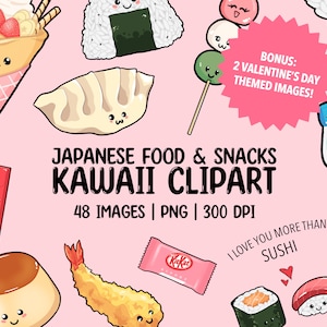 Niedliches Japanisches Essen Clipart, Kawaii Digital Journal PNG Aufkleber, Sushi Tempura Ramen Kommerzielle Kunst, Goodnotes Scrapbooking Aufkleber