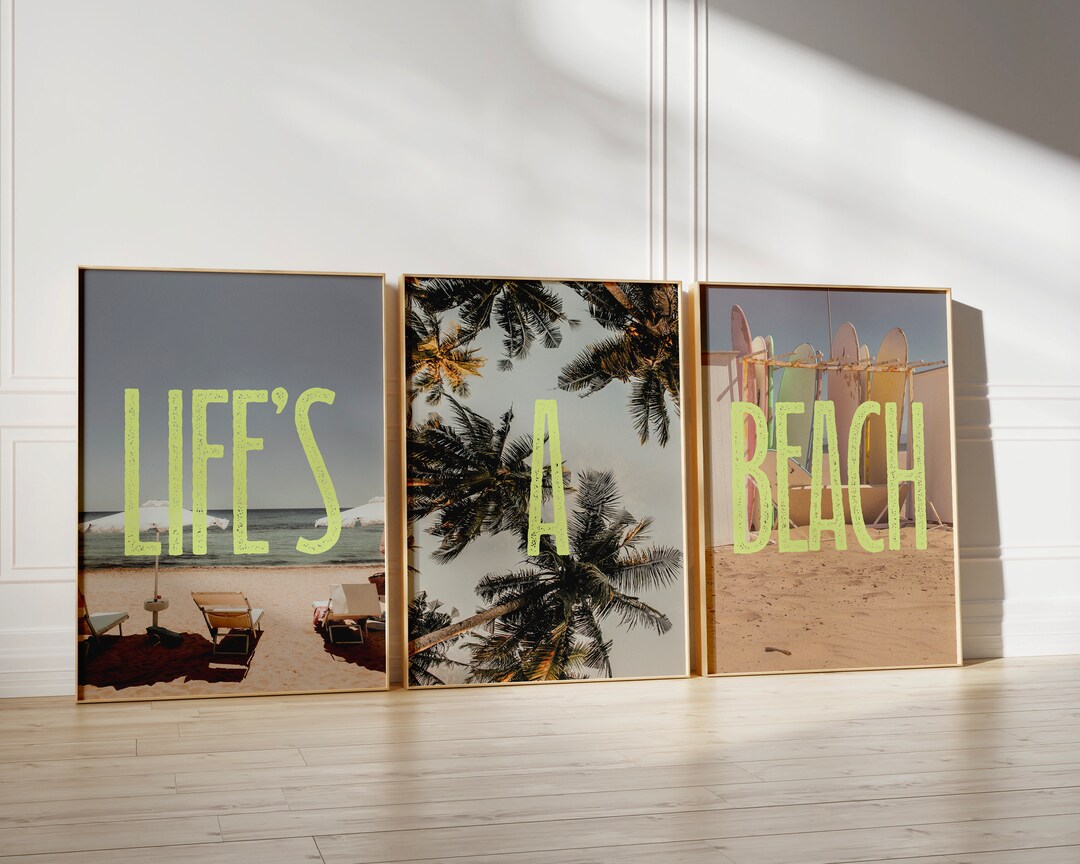 Life's A Beach Quote Wall Art Set of 3 Coastal Wall Art Etsy