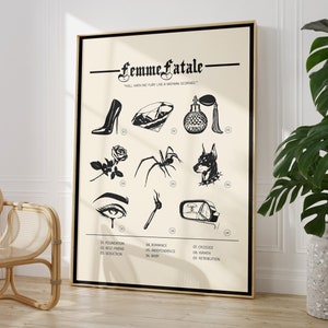 Black and White Vintage Poster, Femme Fatale Home Decor, Aesthetic Teen Girl Dorm Room Wall Art, 1950 Hollywood Glamour, Trendy Baddie Print