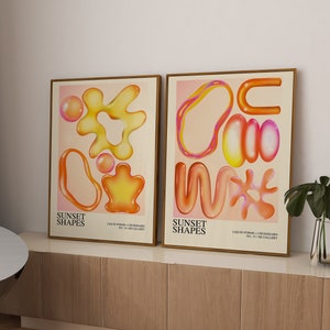 Space Age Wohndekor, Orange Funky Poster, Retro Abstrakte Wandkunst, Mid Century Modern Prints, Bunt Maximalist Eklektisches Wand Set