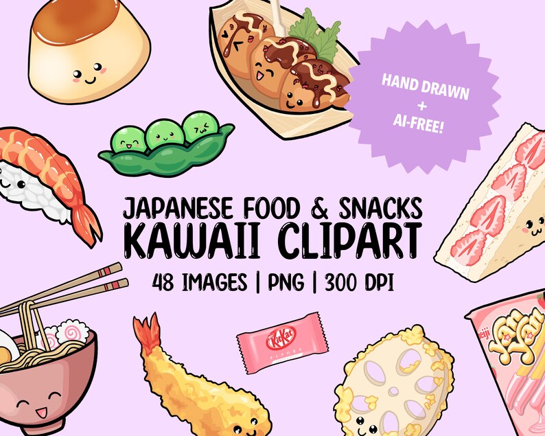 Kawaii Japanese Food Clipart Set Stickers for Scrapbooking Etsy