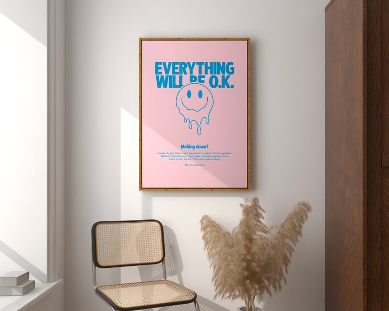 Mental Health Poster Melting Smiley Face Print Preppy Pastel - Etsy