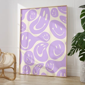 Retro Smiley Faces - Preppy Room Decor, Y2K Decor, Teen Girl Wall Art, Danish Pastel, Maximalist Wall Art, Pastel Purple Wall Art