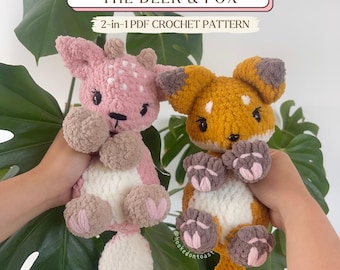 Maple Pecan Fox & Deer Snuggler PDF Crochet Pattern || 2-in-1 PDF FILE, Cute Amigurumi Plushie Lovey