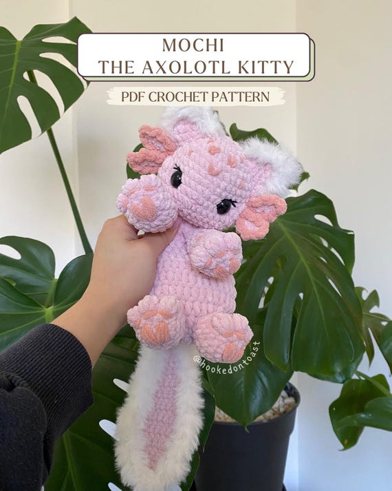 Mochi the Axolotl Kitty PDF Crochet Pattern || Cute Amigurumi Plushie Lovey Snuggler Cat