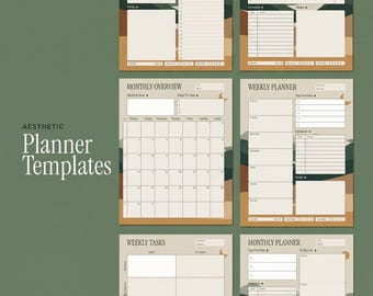 Plantillas minimalistas para planificadores diarios, semanales y mensuales (descarga digital)