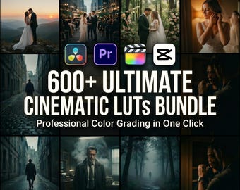 600+ Cinematic Video LUTs Bundle Pro, Premiere Pro, DaVinci, CapCut (Digital Download)
