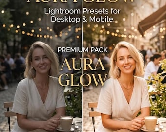 Ajustes preestablecidos Aura Glow para Lightroom, Película cálida y suave, Retrato etéreo (Escritorio y móvil)