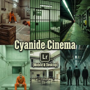 Cyanide Cinema Lightroom Presets for Desktop and Mobile, 20 Cinematic Moody Green LUTs, Dark Urban Street Photography Filters, Video LUTs