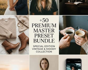 Paquete de más de 50 ajustes preestablecidos de Lightroom con temática de película vintage (para dispositivos móviles y de escritorio)