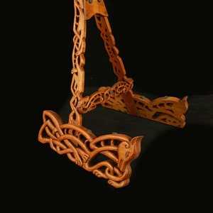 Blueberry Handmade Hand Carved Wood Guitar Stand Celtic Fox Motif