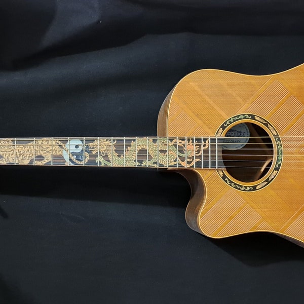 Blueberry Handmade Left Handed Acoustic Guitar - Tiger vs Dragon - In Stock
