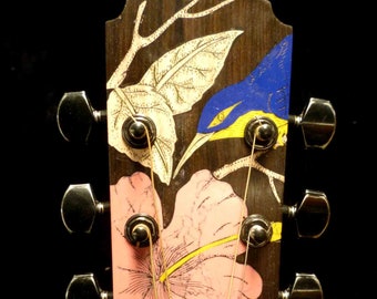 Blueberry Handmade Acoustic Guitar Grand Concert Size Birds and Flowers Motif - Alaskan Spruce, Balinese Rosewood and Colored Stone