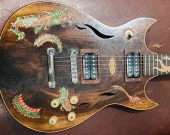 Handmade Dragon Electric Guitar: Balinese Rosewood, Ebony & Maple Inlay