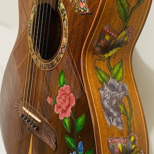 Blueberry Handmade Parlor Acoustic Guitar Floral Motif with Balinese Rosewood and Mahogany