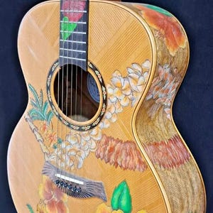 Blueberry Handmade Grand Concert Acoustic Guitar Flower Motif