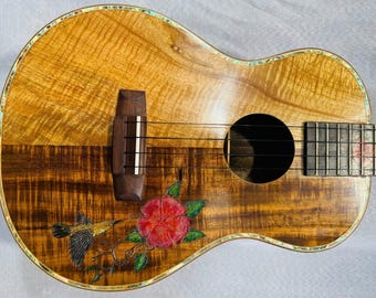 Handgemachte Floral Koa Tenor Ukulele, Gotoh Mechaniken, Hard Case