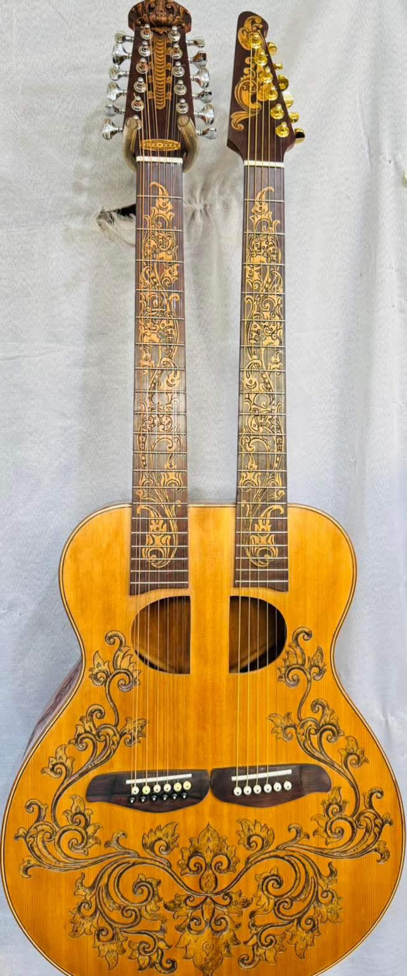 Handmade Double Neck Acoustic Guitar: Floral Motif 6 & 12 String - Etsy