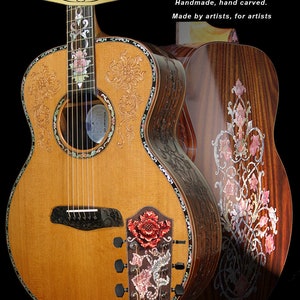 Blueberry Handmade Dreadnought Guitar Floral Motif with Balinese Rosewood, Cedar, Ebony and Mother of Pearl