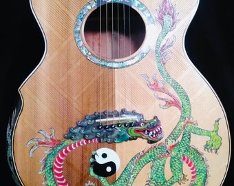 Blueberry Handmade Acoustic Guitar Grand Concert Size Dragons