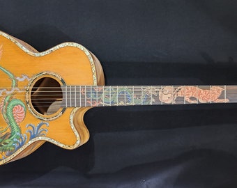 Blueberry NEW IN STOCK Handmade Acoustic Guitar Grand Concert Tigers and Dragons