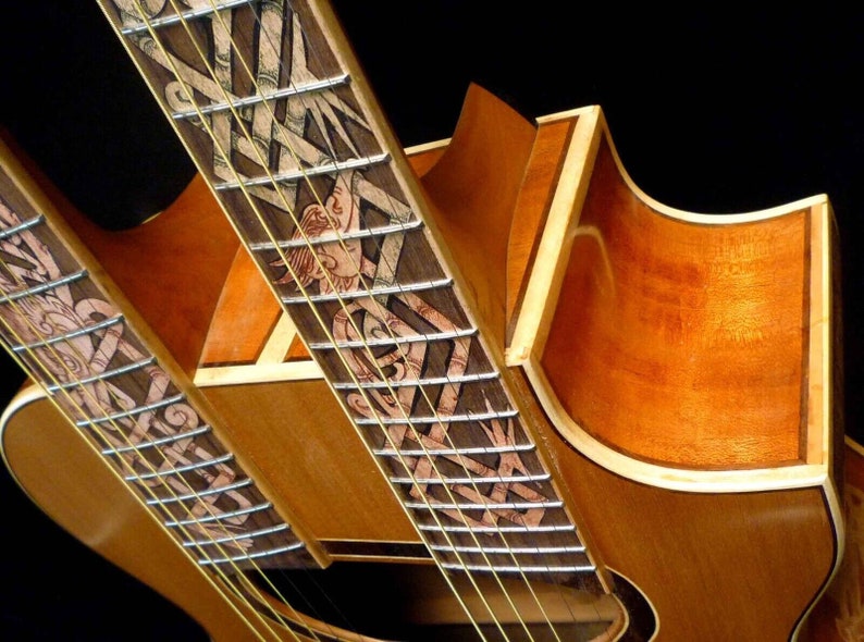 Blueberry Handmade Double Neck Acoustic Guitar Fanned Fret and Regular Fret Necks Cedar and