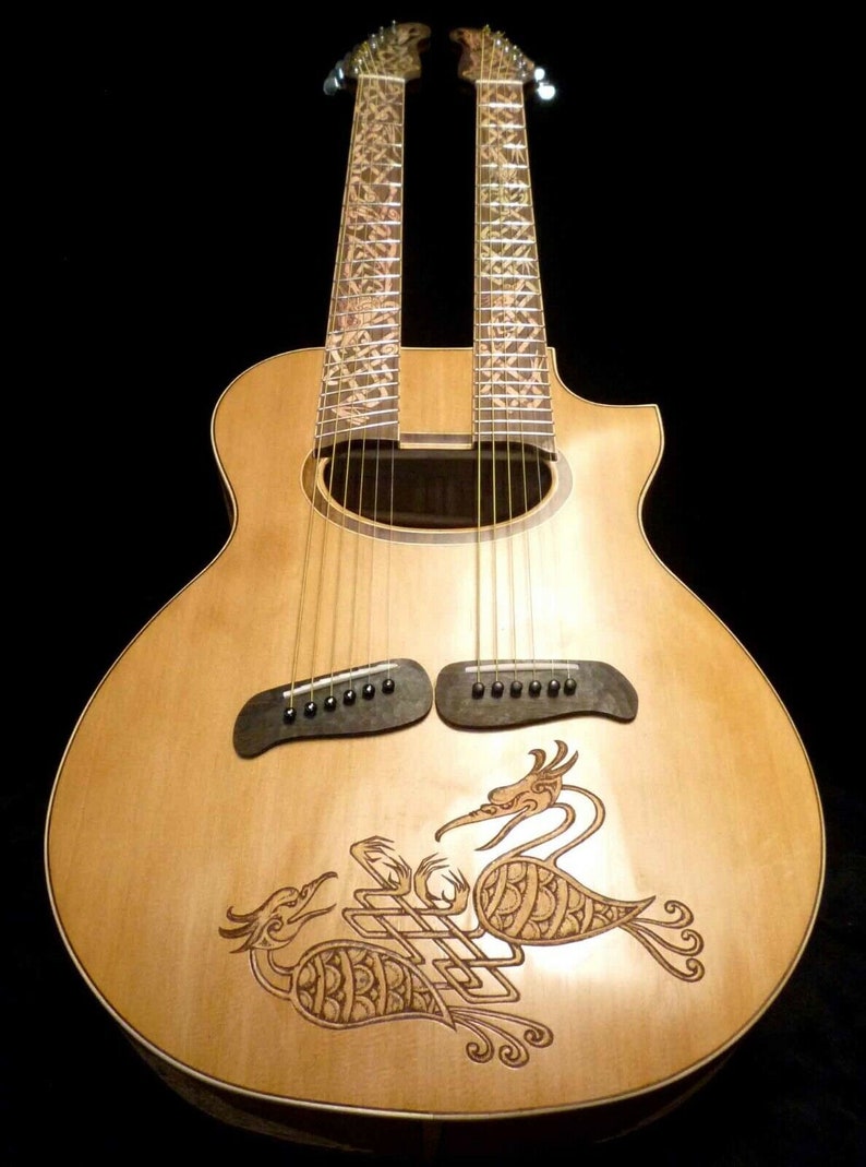 Blueberry Handmade Double Neck Acoustic Guitar Fanned Fret and Regular Fret Necks Cedar and 