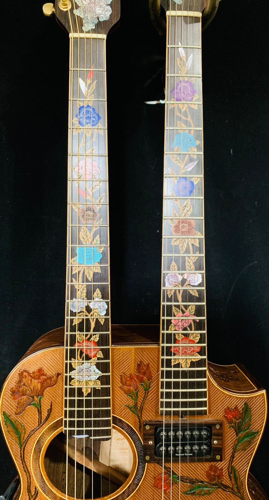 Handmade Double Neck Acoustic Electric Guitar: Carved Floral Design - Etsy
