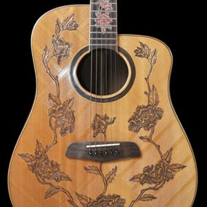 Acoustic Guitar Handmade by Blueberry,Dreadnought, 6 String wood Floral motif Guitar, Custom Handcrafted Wooden Guitar, Steel String Guitar,