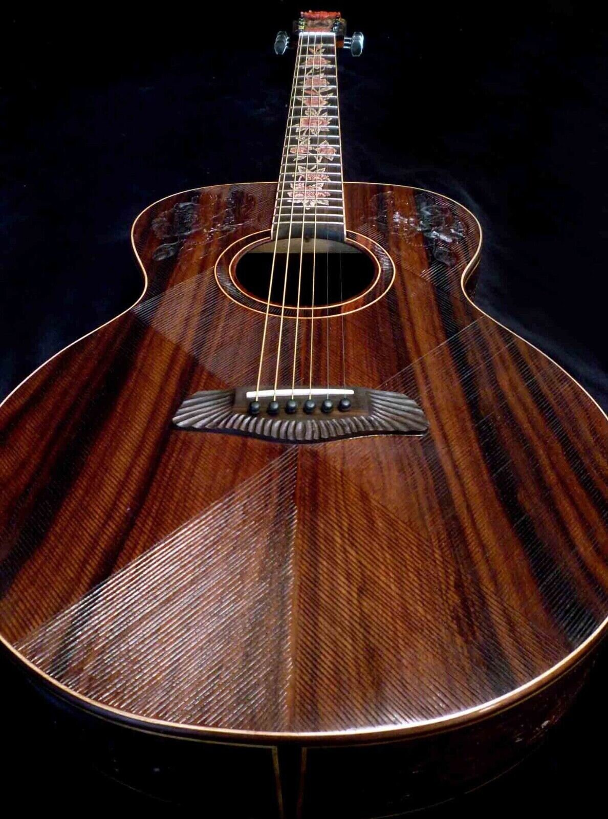 Blueberry Handmade Grand Concert Guitar Floral Motif - Solid Balinese Rosewood Top Back and Sides