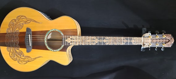 Handmade Grand Concert Acoustic Guitar: Ornamental Wood Carved
