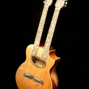 Blueberry Handmade Double Neck Acoustic Guitar Fanned Fret and Regular Fret Necks Cedar and Mahogany with Maple Inlay