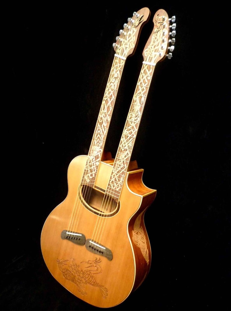 Blueberry Handmade Double Neck Acoustic Guitar Fanned Fret and Regular Fret Necks Cedar and