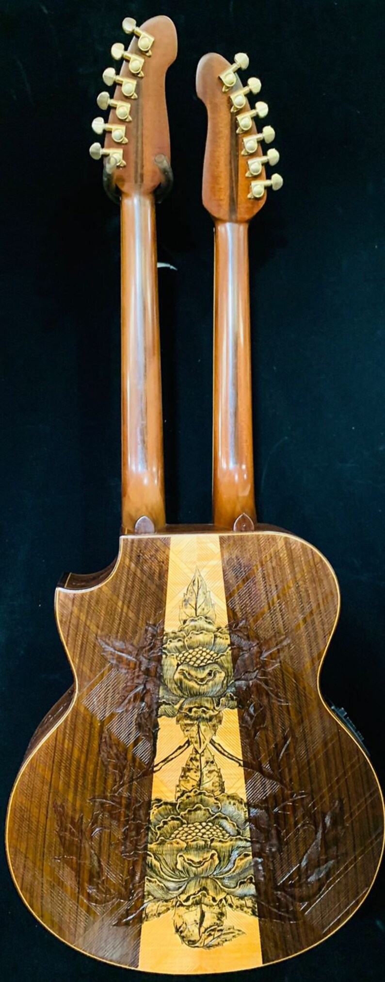 Handmade Double Neck Acoustic Electric Guitar: Carved Floral Design - Etsy