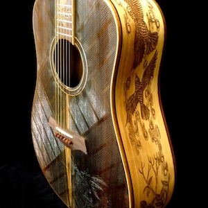 Acoustic Guitar Handmade by Blueberry, Dreadnought, 6 String , Bird Motif Guitar, Custom Handcrafted Wooden Guitar, Steel String Guitar,