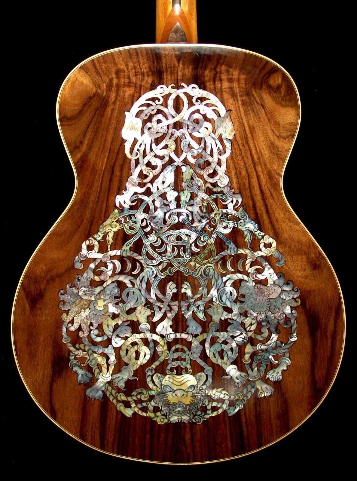 アート・デザイン・音楽 American Wood Engraving Victorian Histor Handmade Grand Concert Guitar: Celtic Rosewood With Mother of