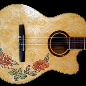 Classical Nylon String Guitar, Handmade by Blueberry, 6 String wood Floral motif Guitar, Custom Handcrafted Wooden Guitar,