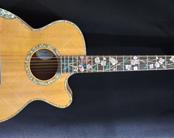 Blueberry NEW IN STOCK Handmade Acoustic Guitar Grand Concert Birds and Flowers