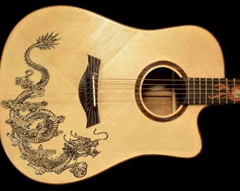 Handmade Dragon Acoustic Guitar: Spruce Mahogany Dreadnought