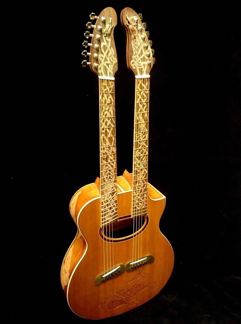 Blueberry Handmade Double Neck Acoustic Guitar Fanned Fret and Regular Fret Necks Cedar and