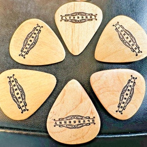 Blueberry SIX Handmade Maple Wooden Guitar Picks - available in Thin-Med-Hard