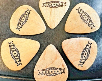 Blueberry SIX Handmade Maple Wooden Guitar Picks - available in Thin-Med-Hard