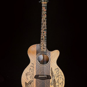 Blueberry Handmade Acoustic Guitar Grand Concert Floral Motif Eagle Motif Built to Order in 90 Days